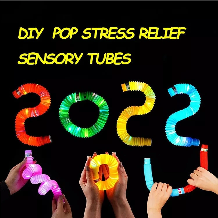 LED Funny Tube Fidget Toys Pipe Sensory Tools for Stress and Anxiety Relief Lights up Pop Fidget Tubes
