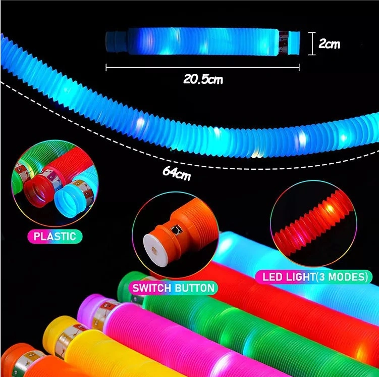 LED Funny Tube Fidget Toys Pipe Sensory Tools for Stress and Anxiety Relief Lights up Pop Fidget Tubes