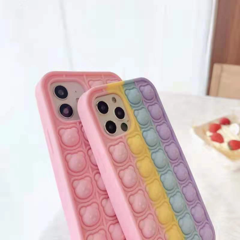 Stress Pops It Phone Case 3D Cartoon Silicone Shockproof Back Cover Push Bubble Fidget Toy Phone Case for All iPhone Models for iPhone 6/7/8/X/Xr/11/12 PRO Max