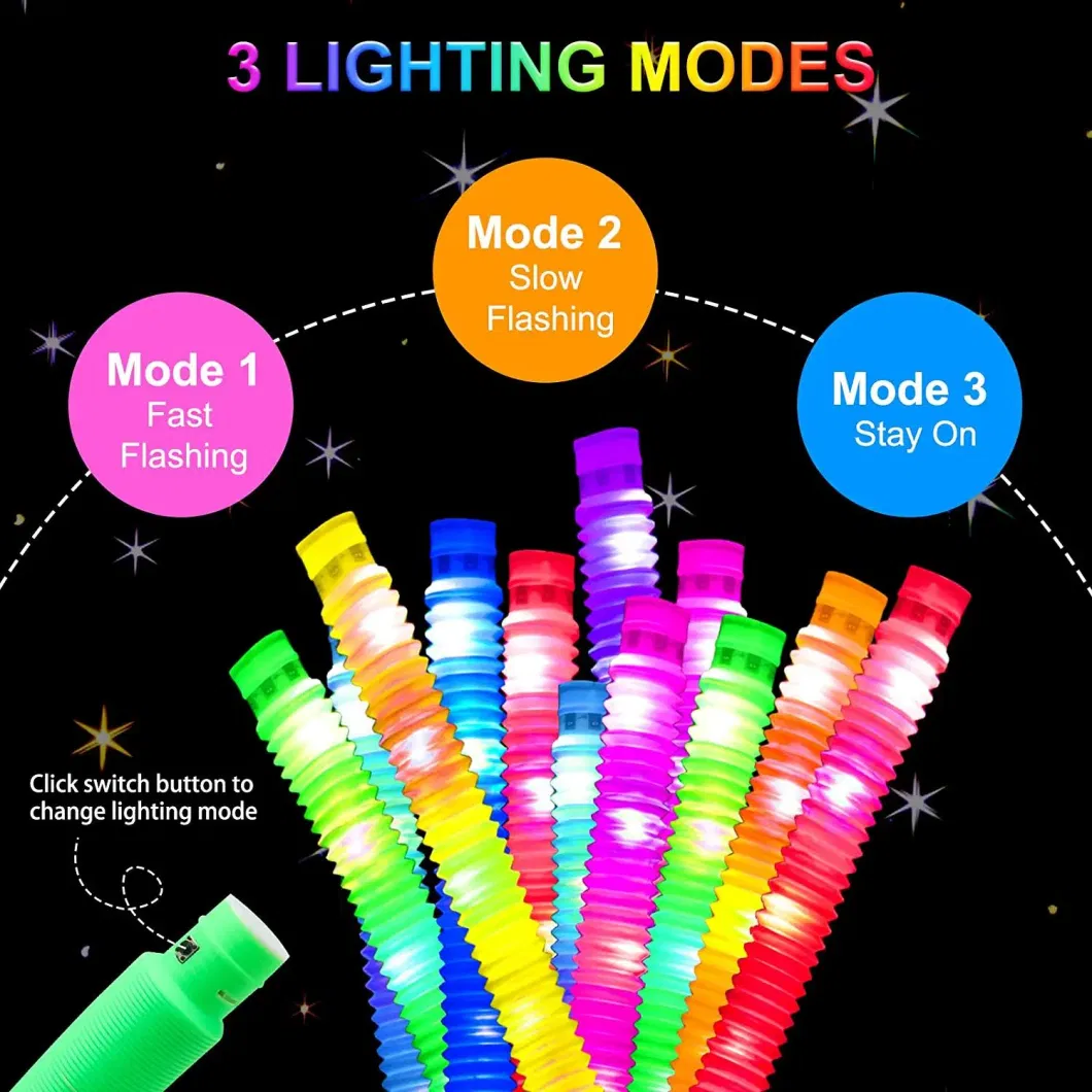 Mini LED New Toy 2023 Light up Toys DIY Halloween Pop Tubes Pipe Sensory Fidget Toy Tube Pop