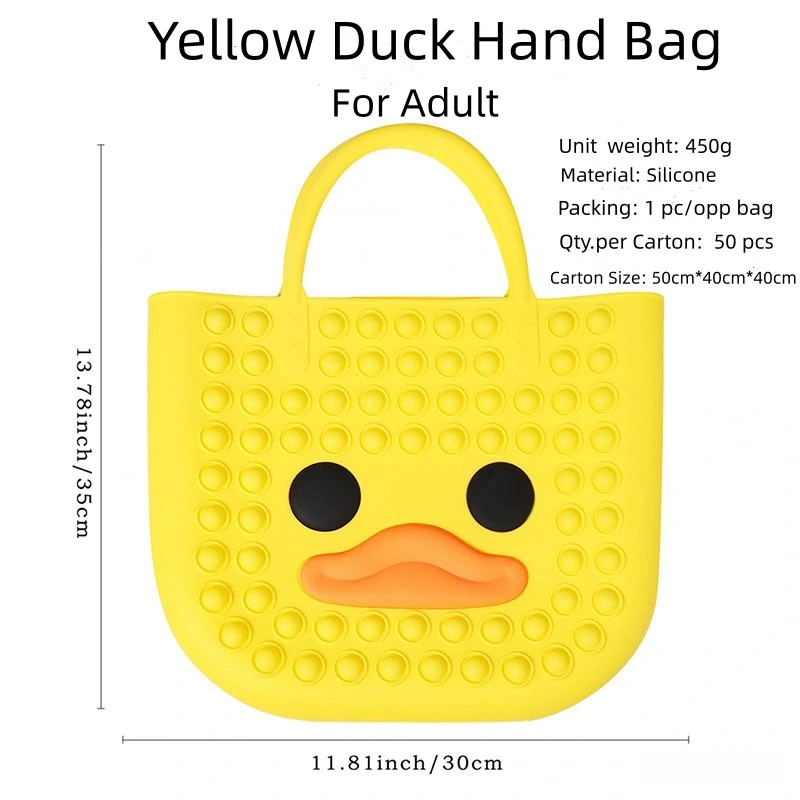 for Adult Big Yelllow Duck Pop It Fidget Hand Bag Pop Silicone Pop It Fidget Tote Bag