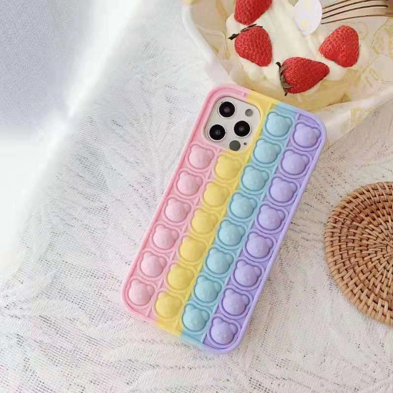 Stress Pops It Phone Case 3D Cartoon Silicone Shockproof Back Cover Push Bubble Fidget Toy Phone Case for All iPhone Models for iPhone 6/7/8/X/Xr/11/12 PRO Max