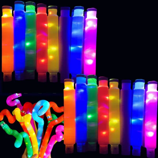 New Design Colorful Glow Light up Rainbow Pop Tube Fidget Sensory for Stress Relief Birthday Cake Pop Tubes Fidget Toys