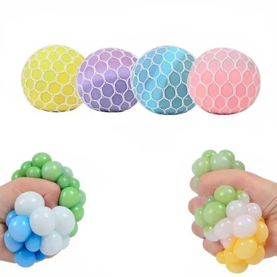 TPR Squeeze Mesh Toy Rainbow Squishy Stress Ball for Kids