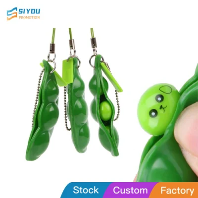 2021amazon Hot Selling Cute Peas Bean Fidget Toy Decompression Edamame Keychain Pop It Fidget Stress Squeeze Silicone Toys