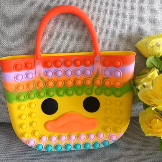 for Adult Big Yelllow Duck Pop It Fidget Hand Bag Pop Silicone Pop It Fidget Tote Bag