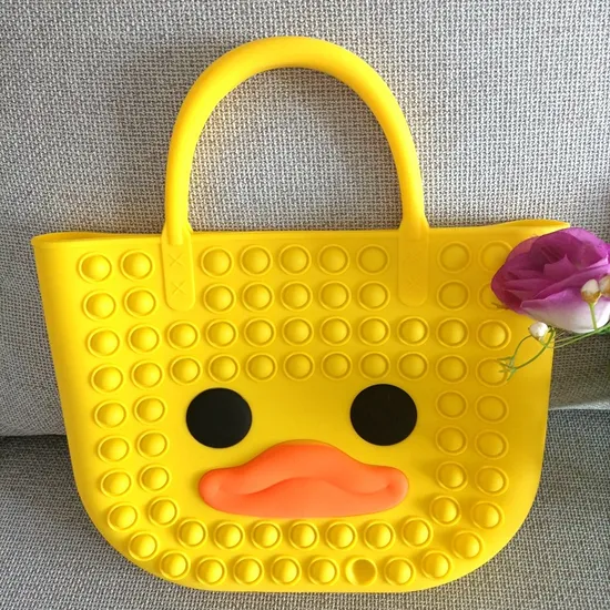 for Adult Big Yelllow Duck Pop It Fidget Hand Bag Pop Silicone Pop It Fidget Tote Bag