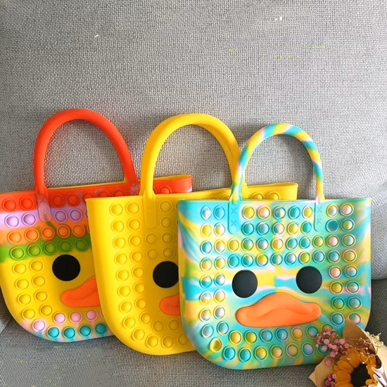 for Adult Big Yelllow Duck Pop It Fidget Hand Bag Pop Silicone Pop It Fidget Tote Bag
